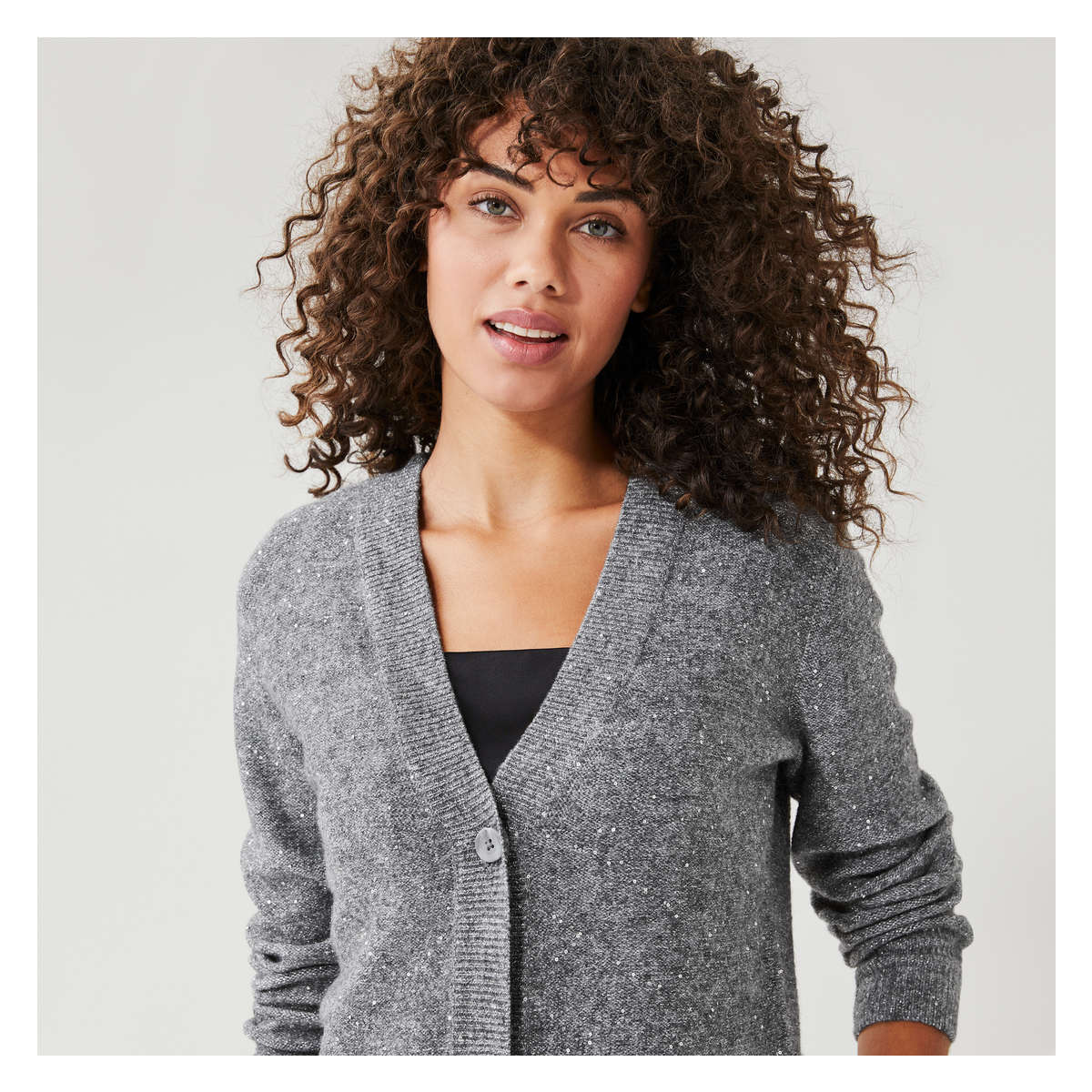 Sequin Cardigan in Dark Grey Mix from Joe Fresh